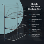 KNIGHT 3‑Tier Over‑The‑Door Clothes Airer – Space‑Saving Folding Drying Rack (Grey)