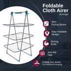 Knight 3 Tier Clothes Airer, 30m Drying Space, Free Standing Foldaway Clothes Drying Rack, Laundry Drying, Non Slip Feet, Extra Hanging Bar with Socks Clip, Space Saving Patent Design (Grey & Teal)