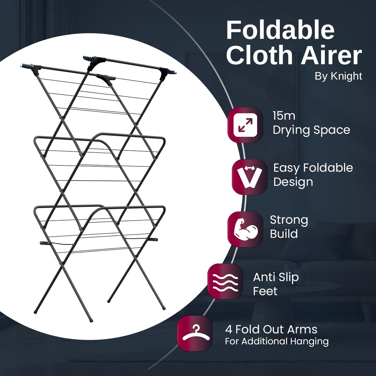 3 Tier Clothes Airer – Foldable Outdoor & Indoor  Drying Rack (Grey) | KNIGHT