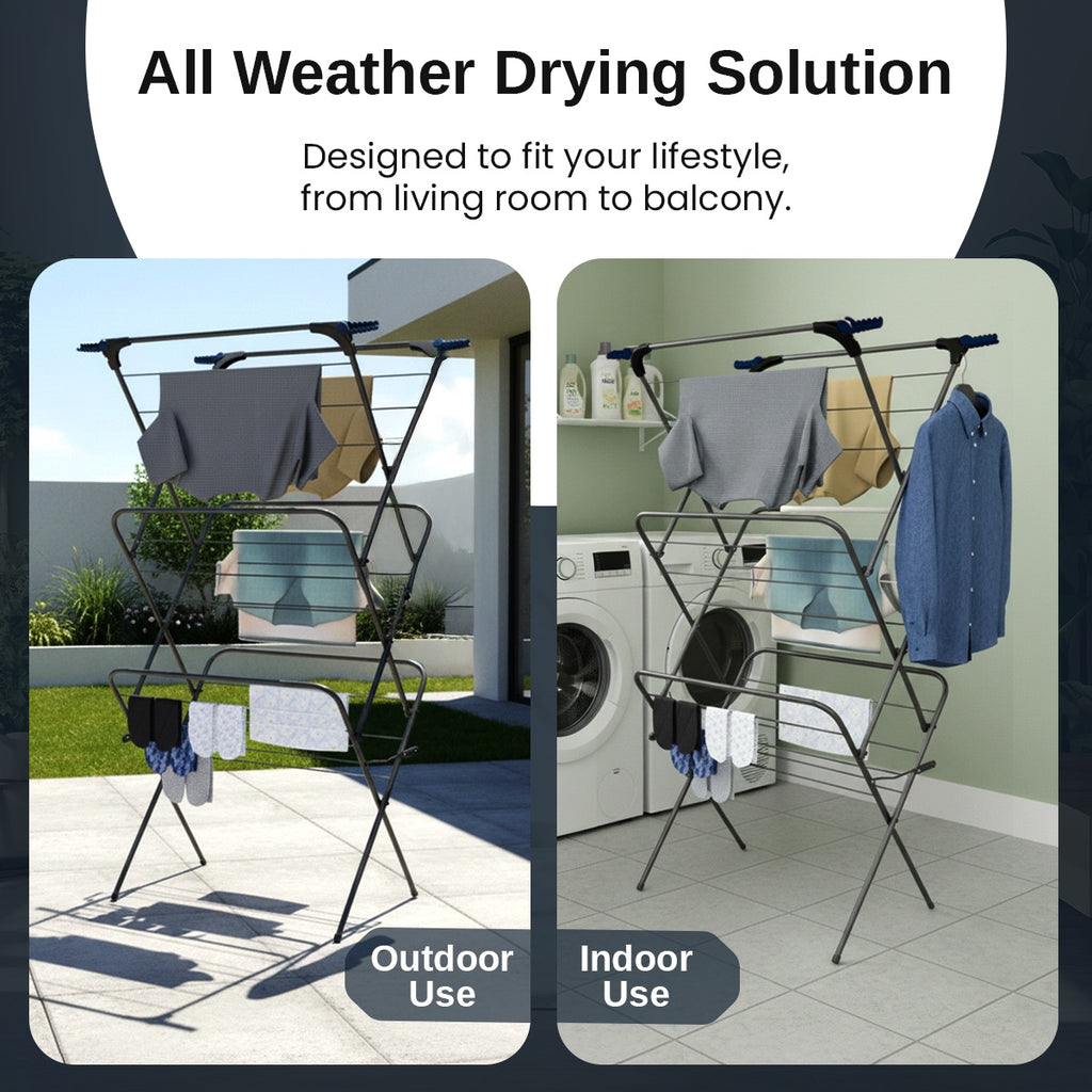 3 Tier Clothes Airer – Foldable Outdoor & Indoor  Drying Rack (Grey) | KNIGHT