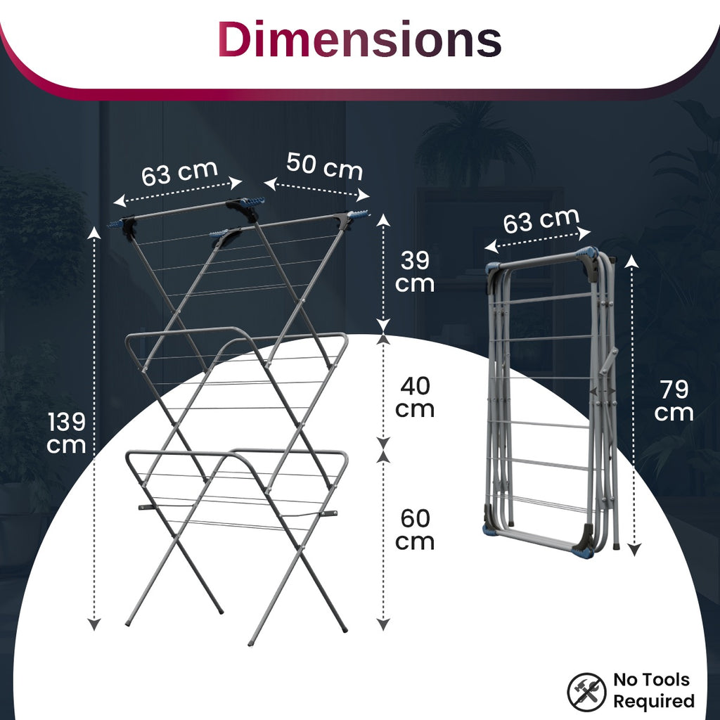 3 Tier Clothes Airer – Foldable Outdoor & Indoor  Drying Rack (Grey) | KNIGHT