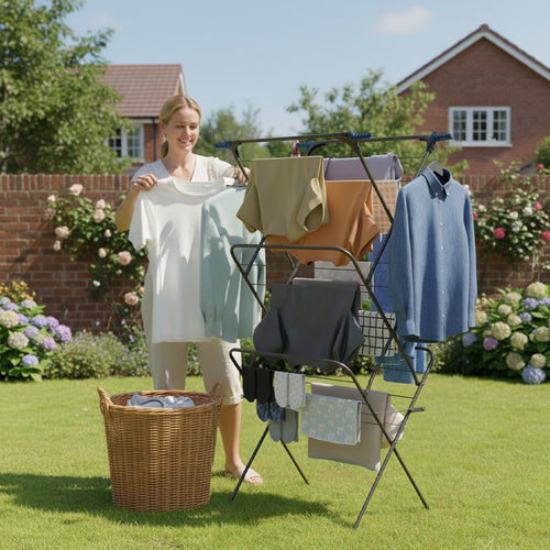3 Tier Clothes Airer – Foldable Outdoor & Indoor  Drying Rack (Grey) | KNIGHT