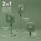 Knight 2in1 16" Square Stand Fan &amp; Desk Fan with Remote Control, Timer &amp; 3 speed Setting | 9 Blades Turbo Wind | Square Base | Oscillation | Easy Assemble - No Tools | Mint Green