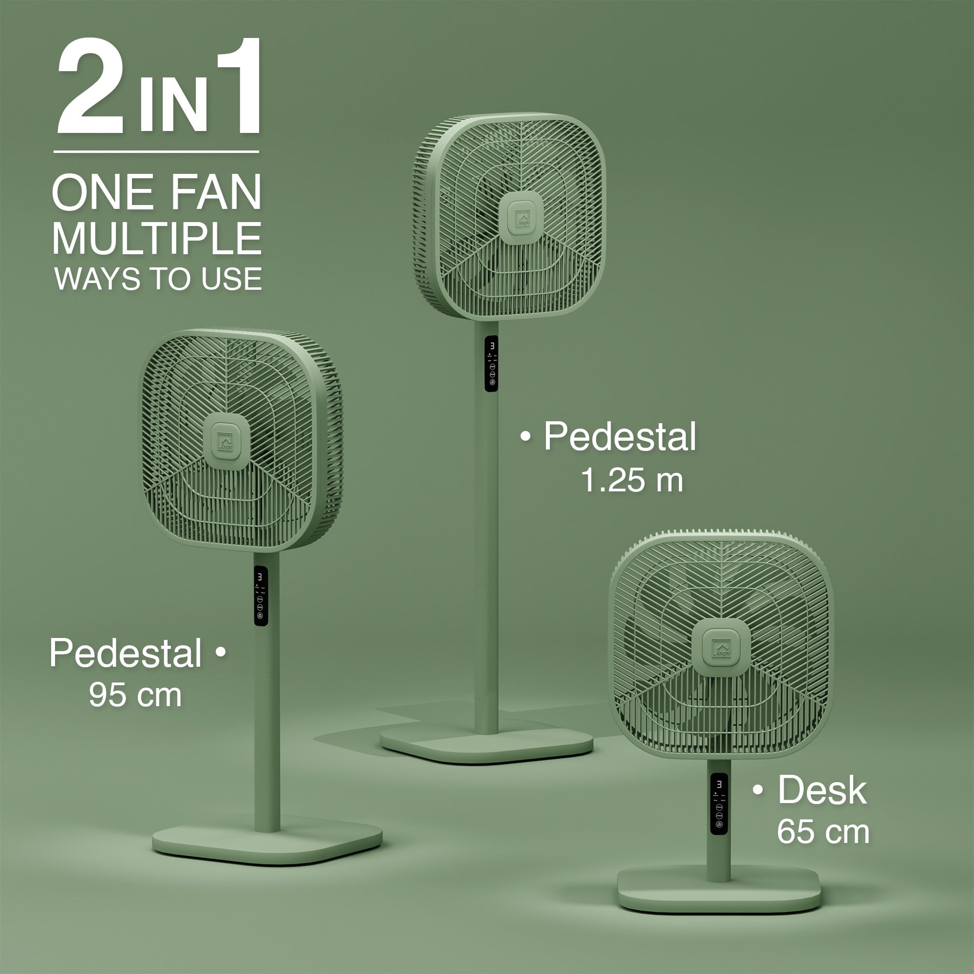 Knight 2in1 16" Square Stand Fan &amp; Desk Fan with Remote Control, Timer &amp; 3 speed Setting | 9 Blades Turbo Wind | Square Base | Oscillation | Easy Assemble - No Tools | Mint Green