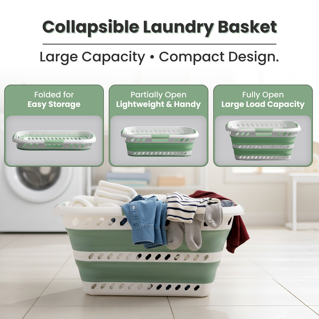 KNIGHT Collapsible Laundry Basket 42L – Foldable Pop‑Up Washing Basket (Green)