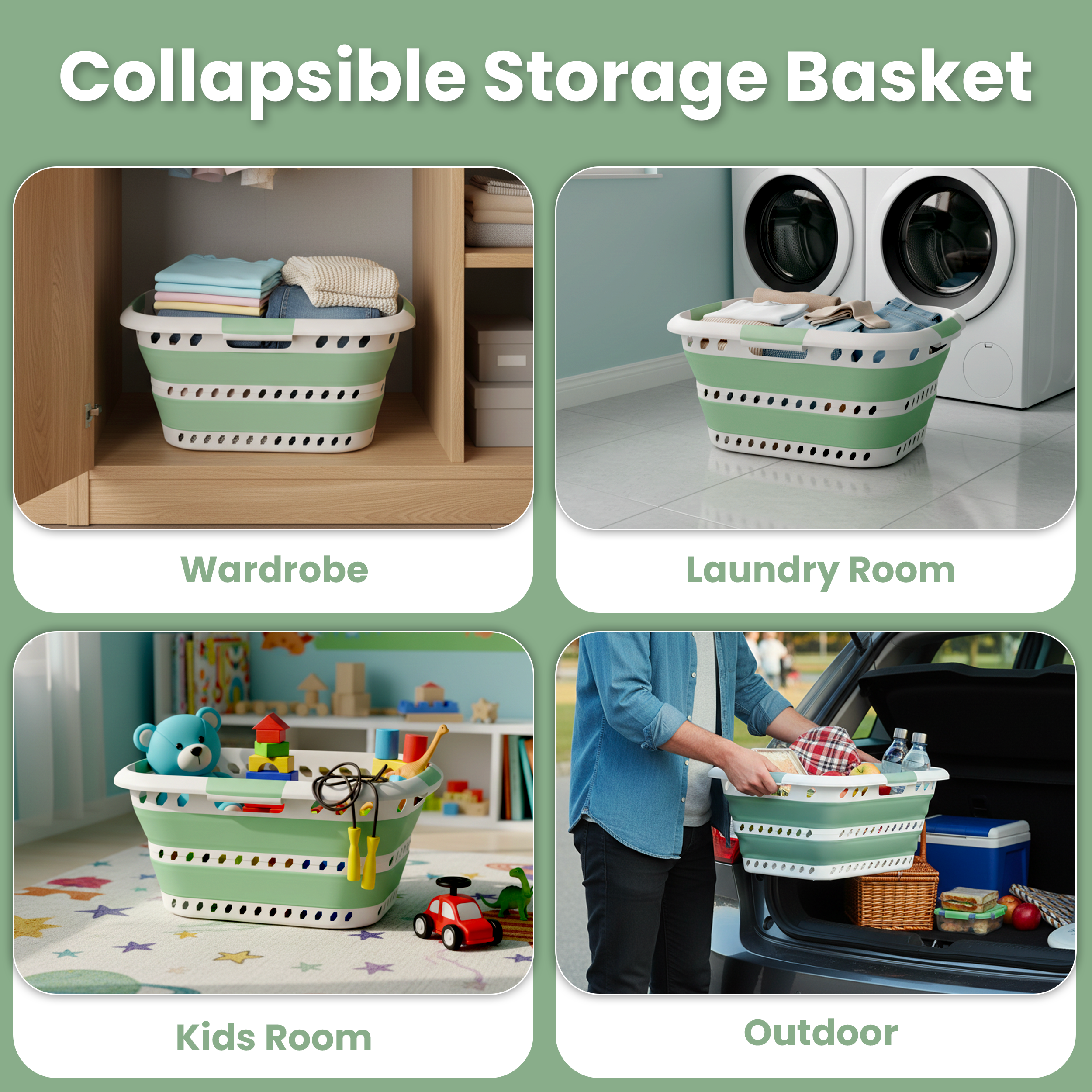 KNIGHT Collapsible Laundry Basket 42L – Foldable Pop‑Up Washing Basket (Green)