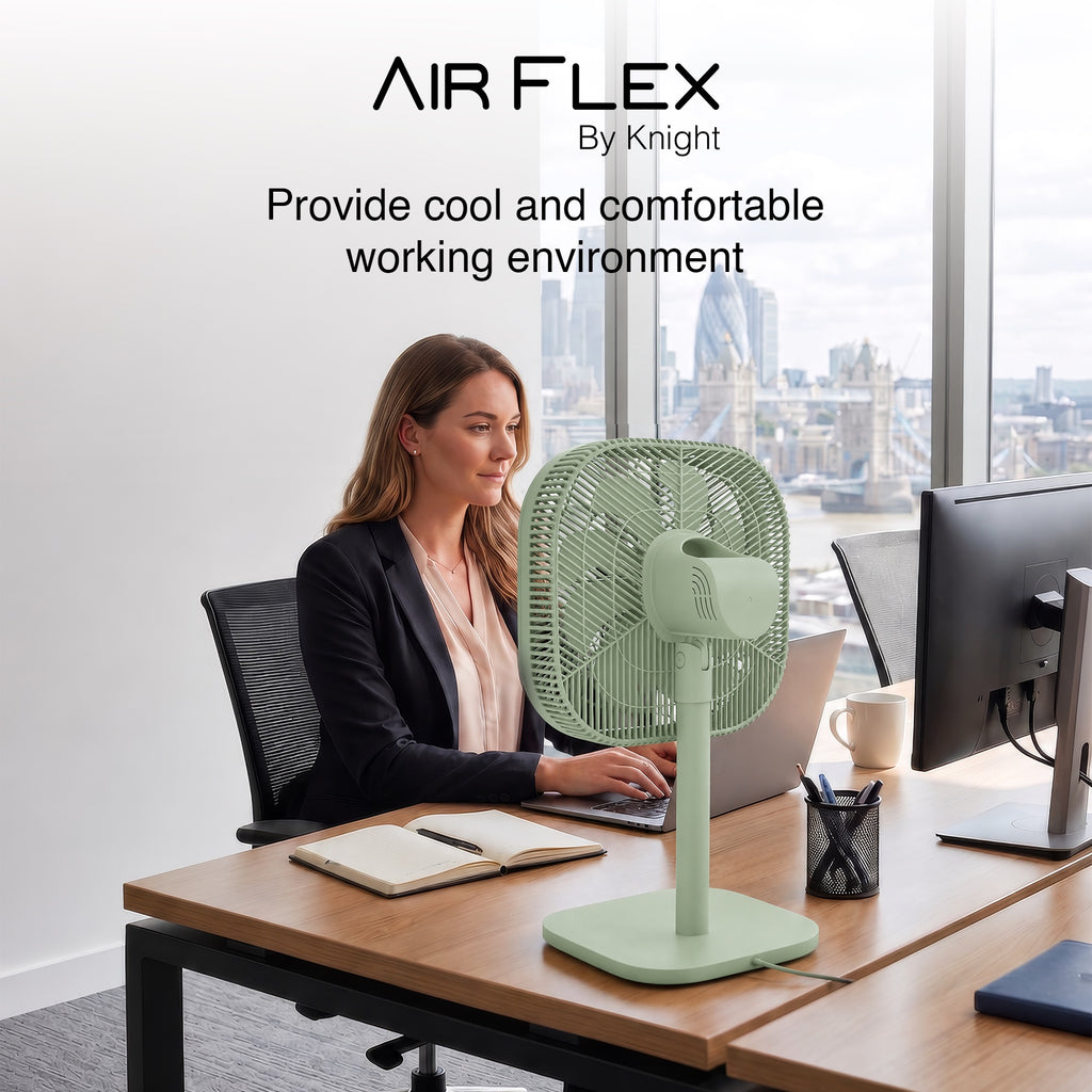 Knight 2in1 16" Square Stand Fan &amp; Desk Fan with Remote Control, Timer &amp; 3 speed Setting | 9 Blades Turbo Wind | Square Base | Oscillation | Easy Assemble - No Tools | Mint Green