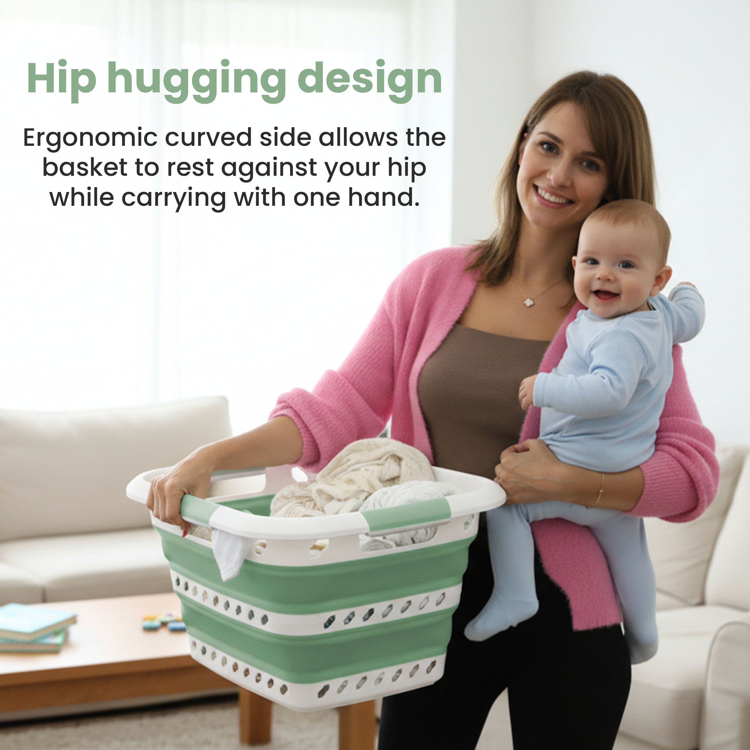 KNIGHT Collapsible Laundry Basket 42L – Foldable Pop‑Up Washing Basket (Green)