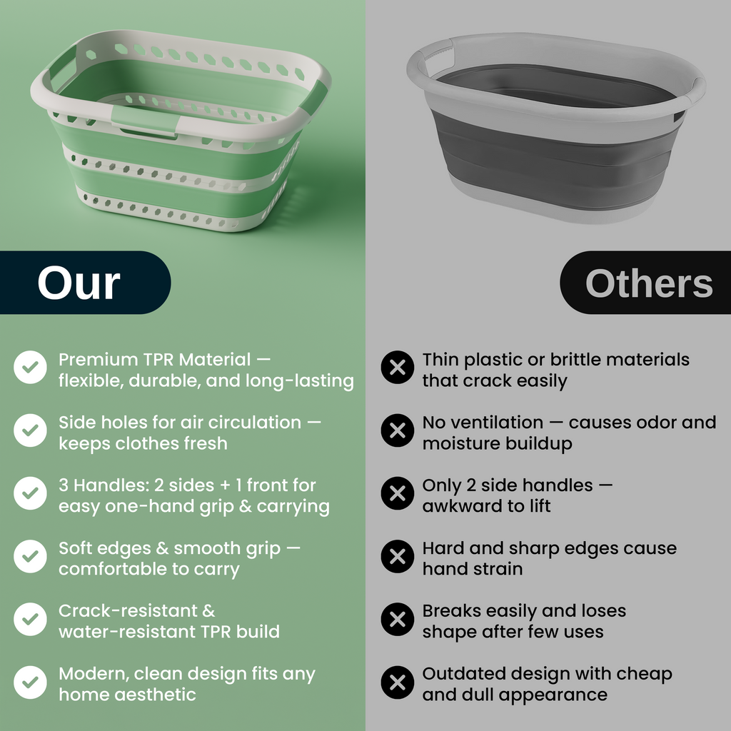 KNIGHT Collapsible Laundry Basket 42L – Foldable Pop‑Up Washing Basket (Green)
