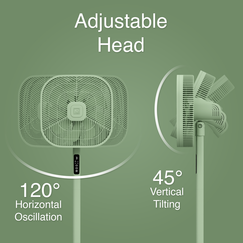 Knight 2in1 16" Square Stand Fan &amp; Desk Fan with Remote Control, Timer &amp; 3 speed Setting | 9 Blades Turbo Wind | Square Base | Oscillation | Easy Assemble - No Tools | Mint Green