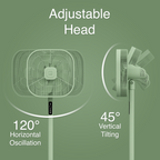 Knight 2in1 16" Square Stand Fan &amp; Desk Fan with Remote Control, Timer &amp; 3 speed Setting | 9 Blades Turbo Wind | Square Base | Oscillation | Easy Assemble - No Tools | Mint Green