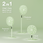 Knight 2in1 16" Pedestal Stand Fan & Desk Fan with Remote Control, Timer & 3 speed Setting | 9 Blades Turbo Wind | Round Base | Oscillation | Easy Assemble - No Tools. (Mint Green)