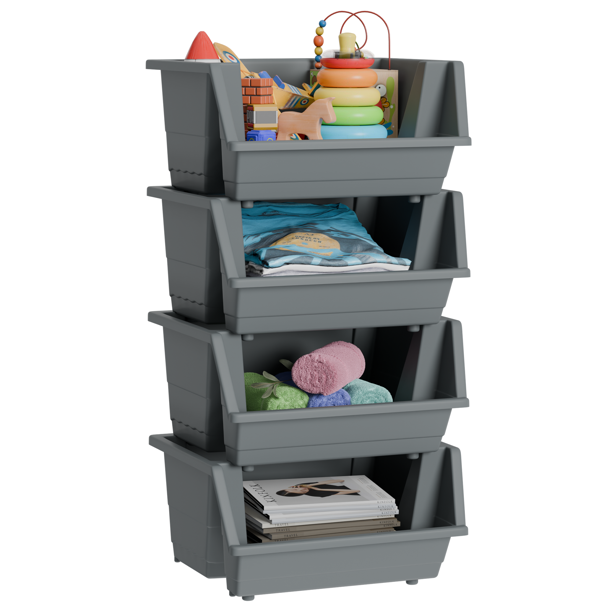 924239-KNIGHT 40L Stackable Open Storage Boxes-Grey - 4 Pack