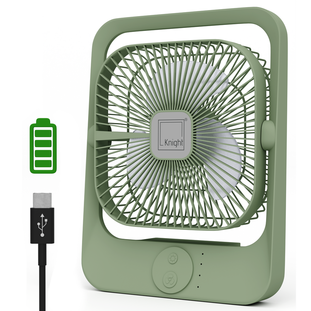 Portable Fan + Light – USB Rechargeable 2‑in‑1 Mini Cooling Fan (Green) | KNIGHT