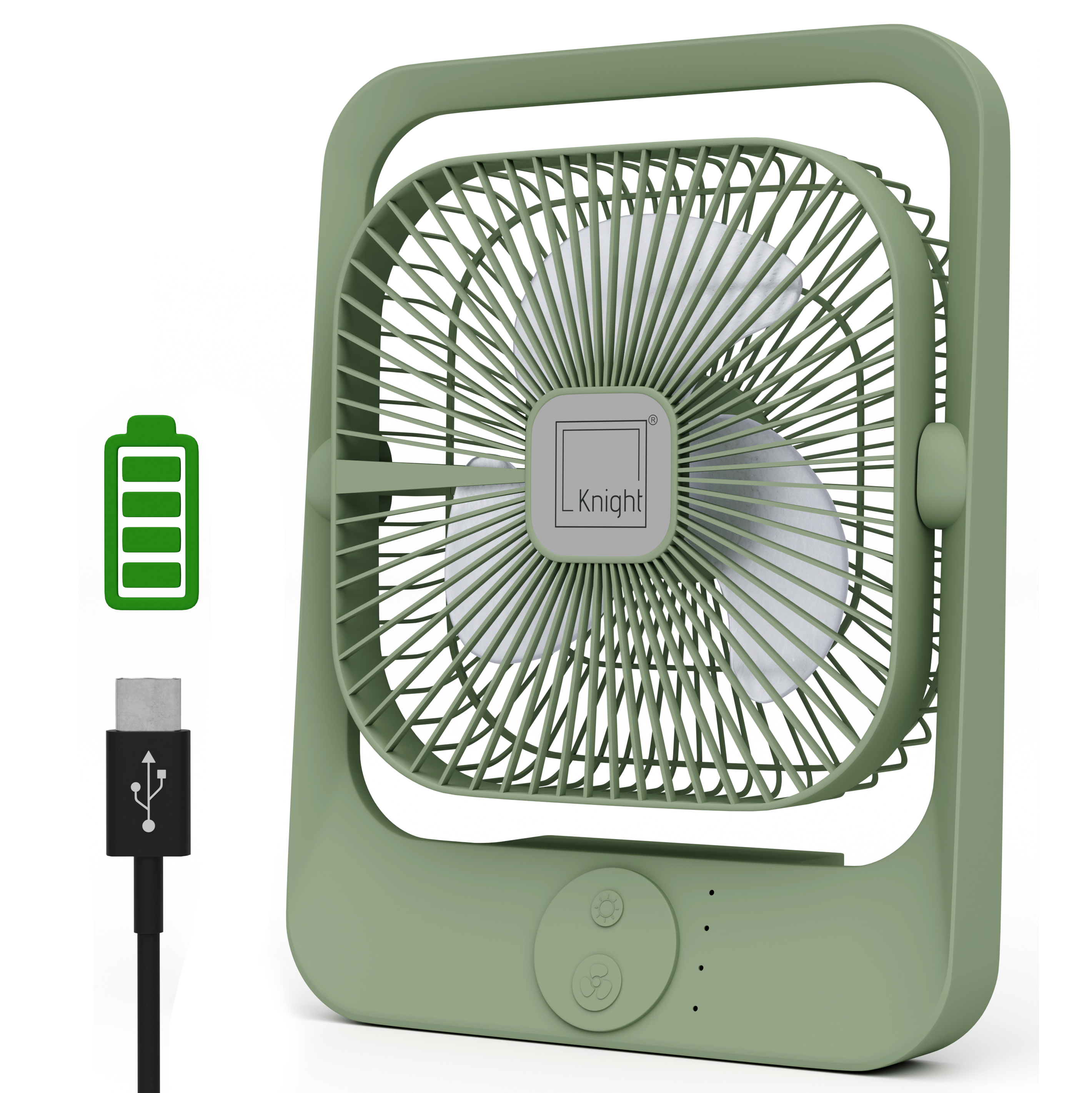 Portable Fan + Light – USB Rechargeable 2‑in‑1 Mini Cooling Fan (Green) | KNIGHT