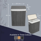 923157-KNIGHT Bamboo Laundry Hamper 105L - Dual Compartment Basket With Removable & Washable Liner-Grey
