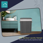 923157-KNIGHT Bamboo Laundry Hamper 105L - Dual Compartment Basket With Removable & Washable Liner-Grey