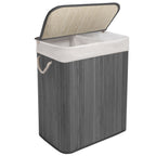 923157-KNIGHT Bamboo Laundry Hamper 105L - Dual Compartment Basket With Removable & Washable Liner-Grey