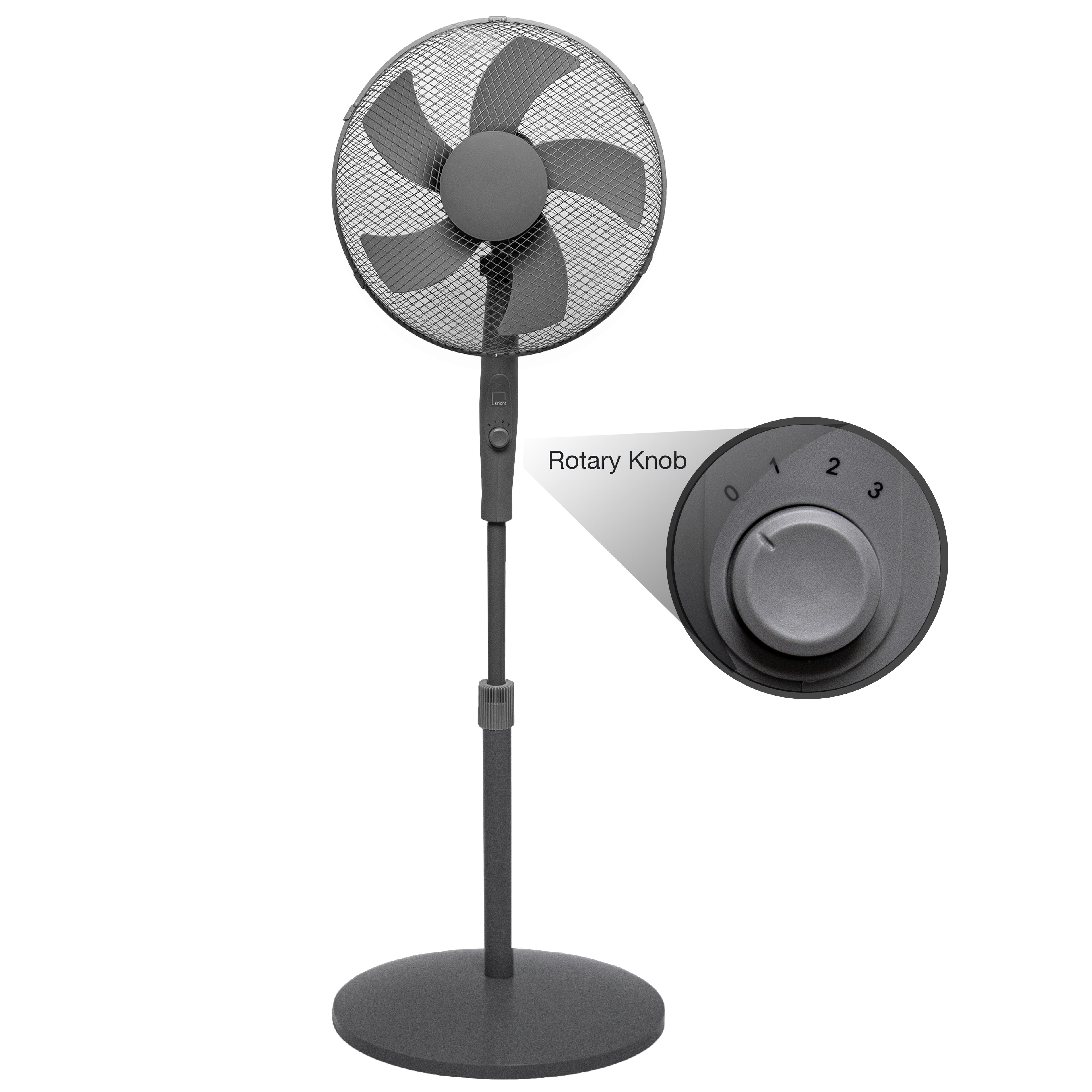 KNIGHT 16" Matt Finish Fan with 4‑Position Rotary Control – Black
