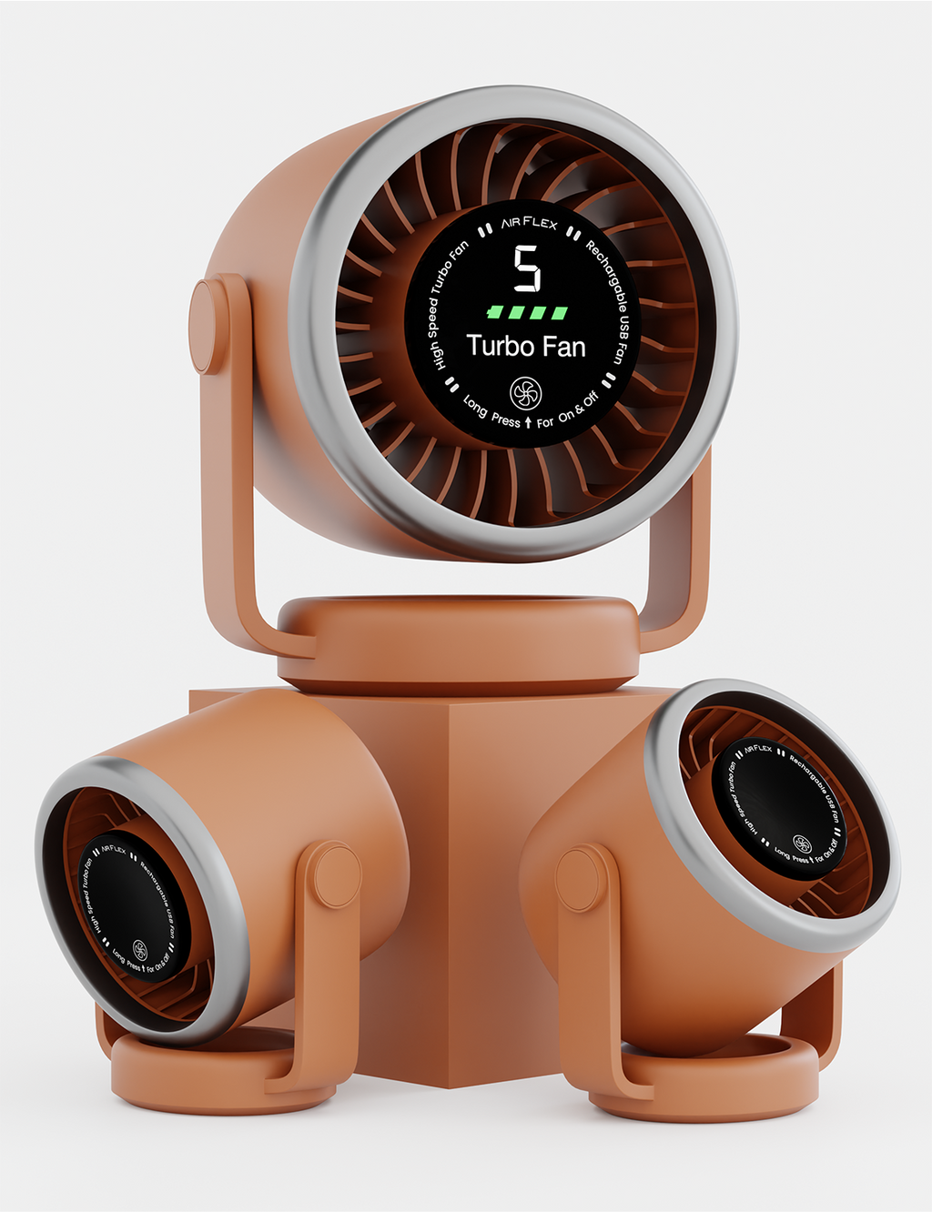 Knight AirFlex Mini Desk Fan, USB Rechargeable 3600mAh Battery - Use up to 10-Hours, Turbo Speed, Led Display, 5 Wind Speed Setting, Adjustable Angle, Portable Fan for Indoor&Outdoor (Amber Heat)
