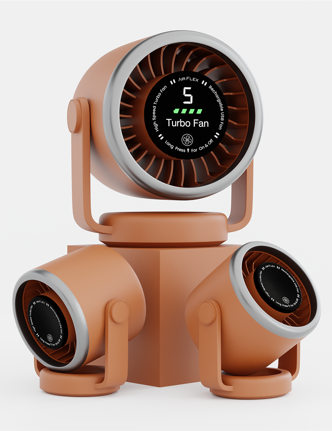 Knight AirFlex Mini Desk Fan, USB Rechargeable 3600mAh Battery - Use up to 10-Hours, Turbo Speed, Led Display, 5 Wind Speed Setting, Adjustable Angle, Portable Fan for Indoor&Outdoor (Amber Heat)