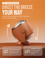 Knight AirFlex Mini Desk Fan, USB Rechargeable 3600mAh Battery - Use up to 10-Hours, Turbo Speed, Led Display, 5 Wind Speed Setting, Adjustable Angle, Portable Fan for Indoor&Outdoor (Amber Heat)