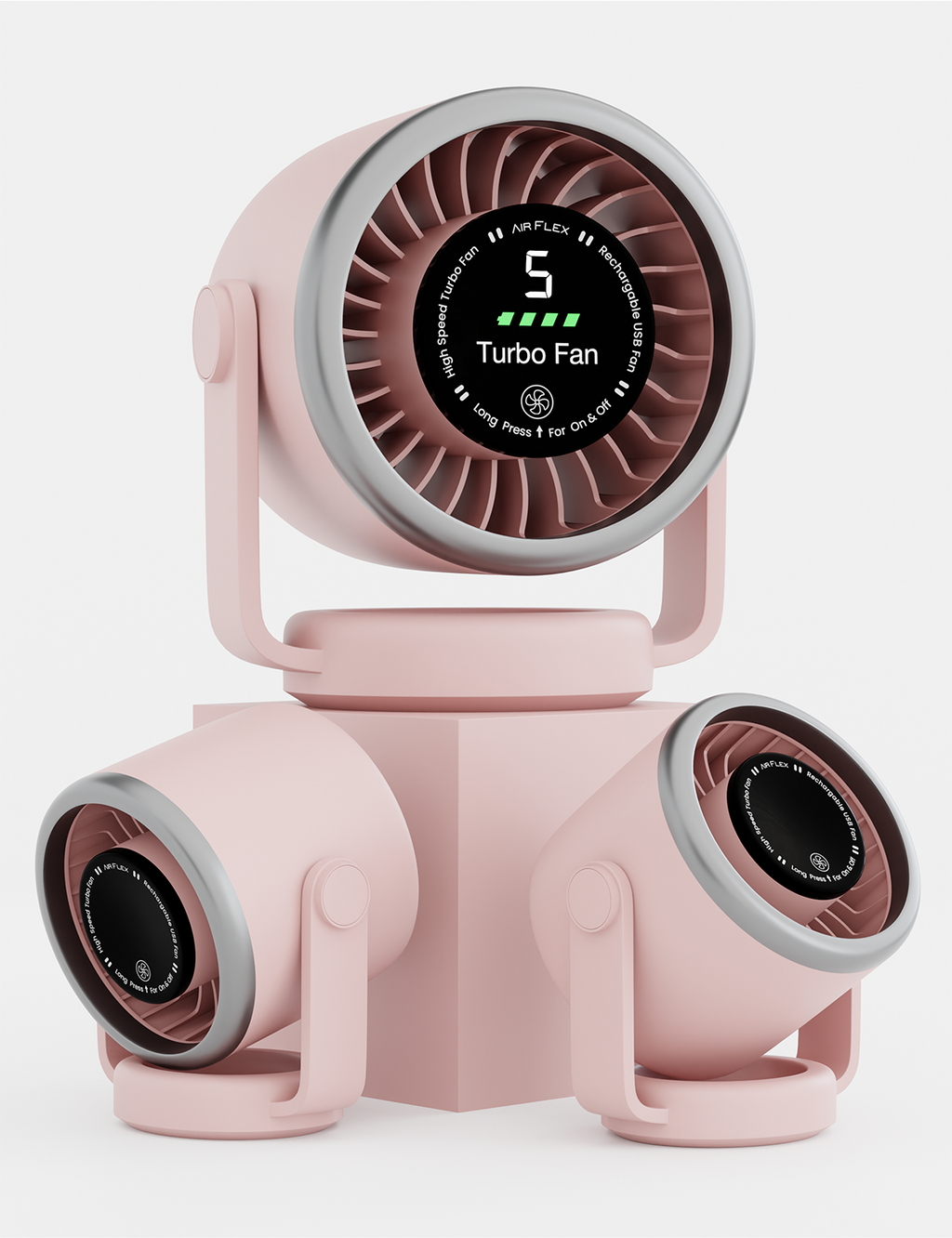 Knight AirFlex Mini Desk Fan, USB Rechargeable 3600mAh Battery - Use up to 10-Hours, Turbo Speed, Led Display, 5 Wind Speed Setting, Adjustable Angle, Portable Fan for Indoor&Outdoor (Blush Rose)