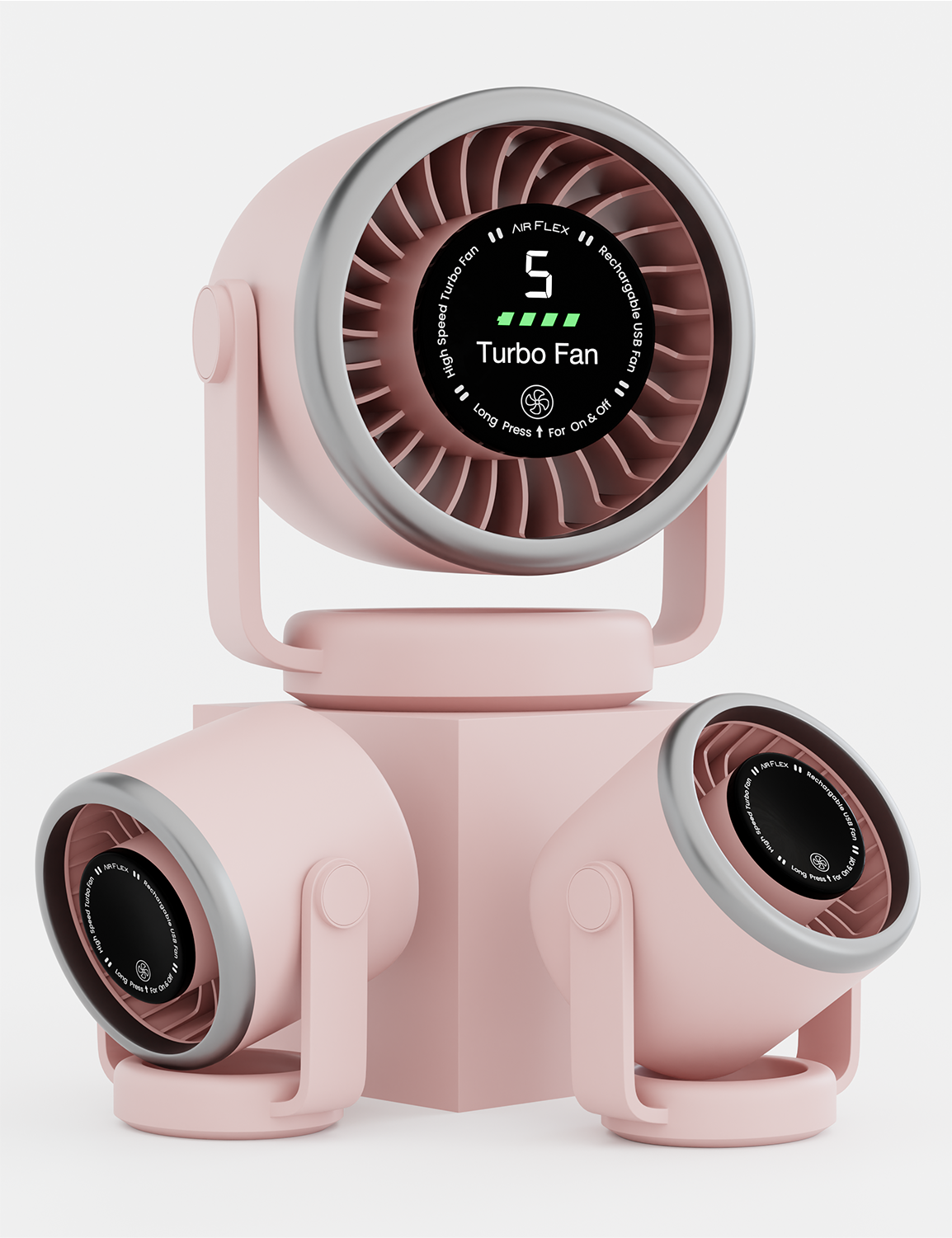 Knight AirFlex Mini Desk Fan, USB Rechargeable 3600mAh Battery - Use up to 10-Hours, Turbo Speed, Led Display, 5 Wind Speed Setting, Adjustable Angle, Portable Fan for Indoor&Outdoor (Blush Rose)