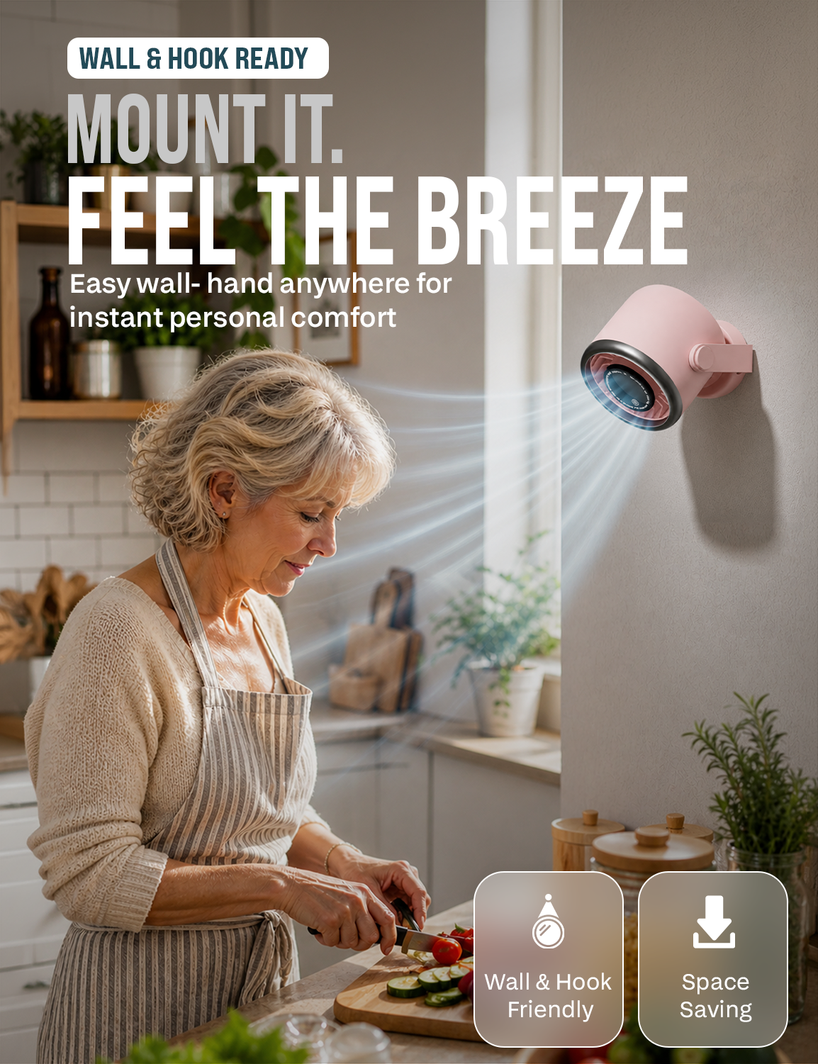 Knight AirFlex Mini Desk Fan, USB Rechargeable 3600mAh Battery - Use up to 10-Hours, Turbo Speed, Led Display, 5 Wind Speed Setting, Adjustable Angle, Portable Fan for Indoor&Outdoor (Blush Rose)