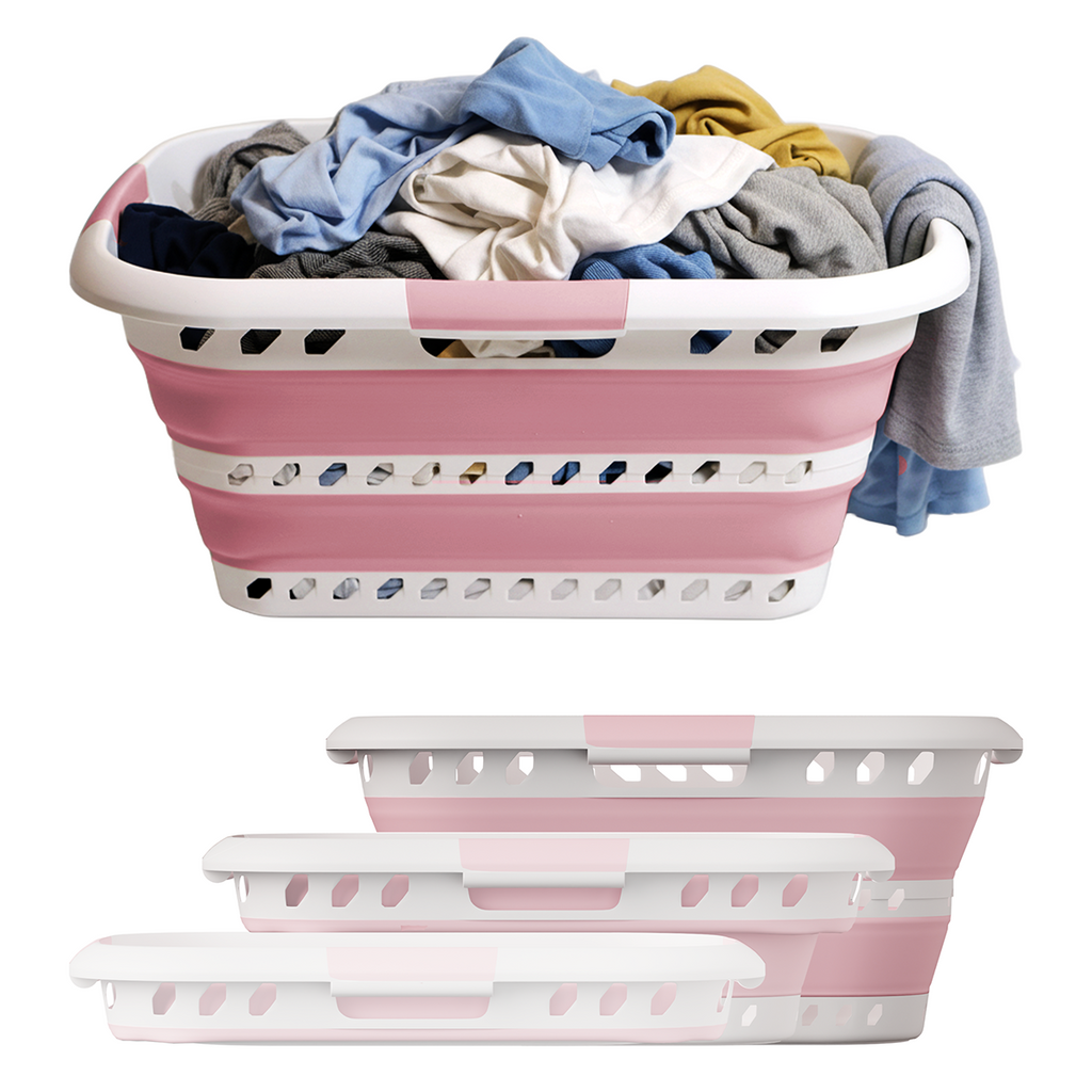 KNIGHT Collapsible Laundry Basket 42L – Foldable Pop‑Up Washing Basket (Pink)