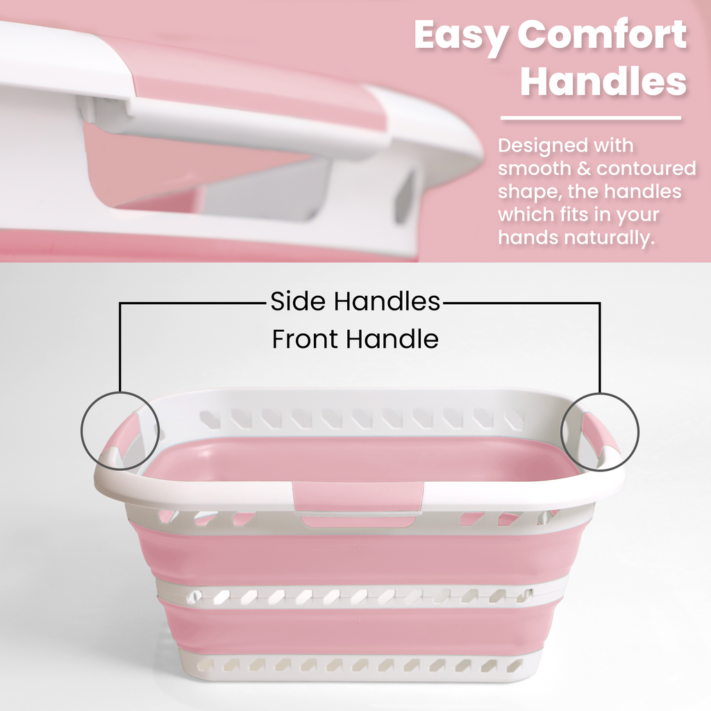 KNIGHT Collapsible Laundry Basket 42L – Foldable Pop‑Up Washing Basket (Pink)