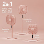 Knight 2in1 16" Square Stand Fan &amp; Desk Fan with Remote Control, Timer &amp; 3 speed Setting | 9 Blades Turbo Wind | Square Base | Oscillation | Easy Assemble - No Tools | Candy Pink