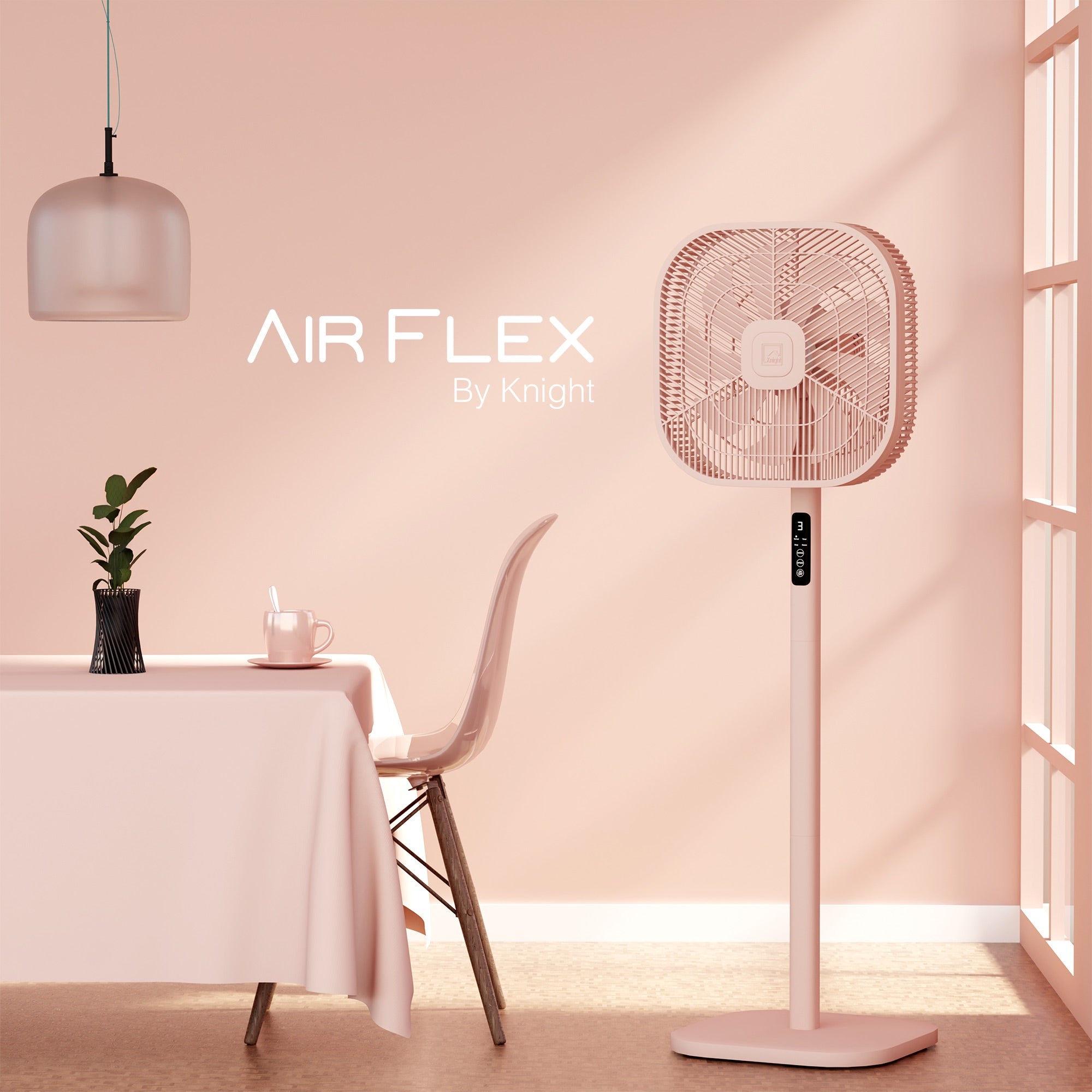 Knight 2in1 16" Square Stand Fan &amp; Desk Fan with Remote Control, Timer &amp; 3 speed Setting | 9 Blades Turbo Wind | Square Base | Oscillation | Easy Assemble - No Tools | Candy Pink