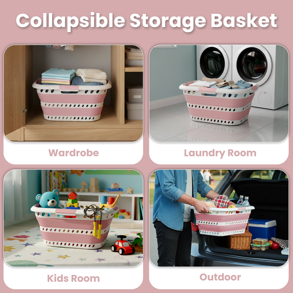 KNIGHT Collapsible Laundry Basket 42L – Foldable Pop‑Up Washing Basket (Pink)