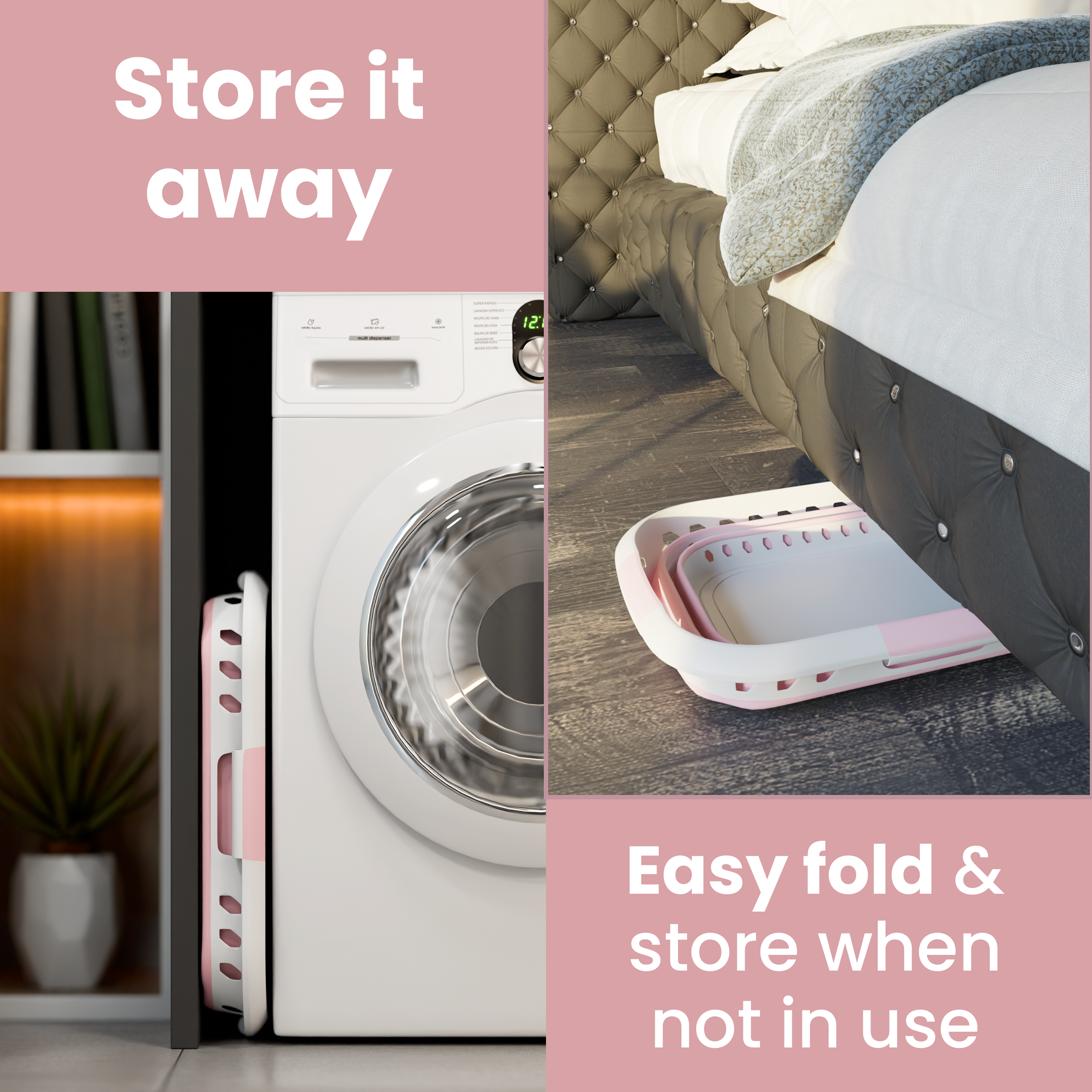 KNIGHT Collapsible Laundry Basket 42L – Foldable Pop‑Up Washing Basket (Pink)