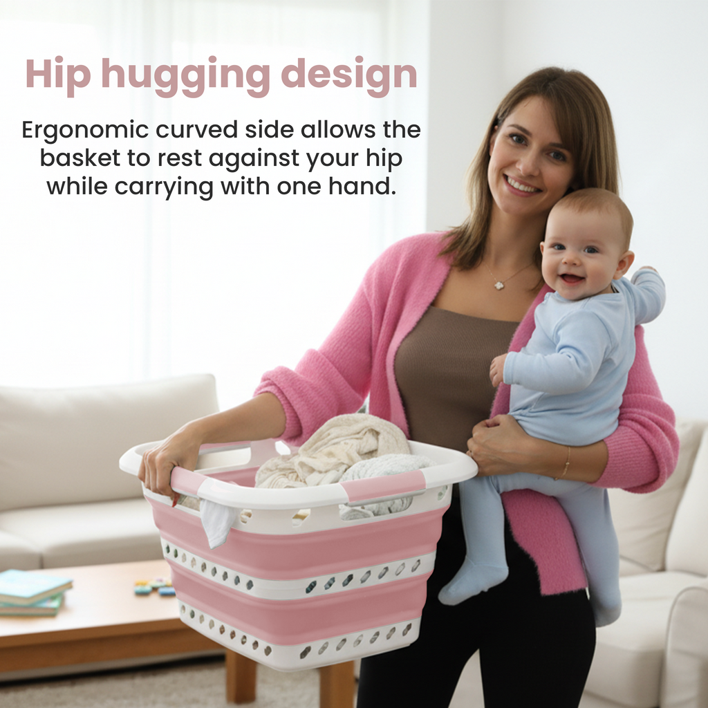 KNIGHT Collapsible Laundry Basket 42L – Foldable Pop‑Up Washing Basket (Pink)