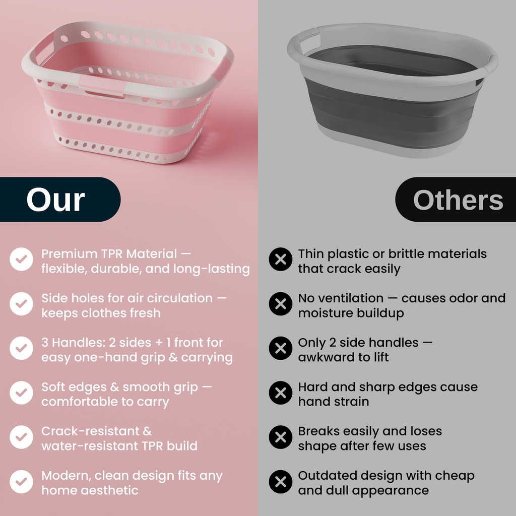 KNIGHT Collapsible Laundry Basket 42L – Foldable Pop‑Up Washing Basket (Pink)
