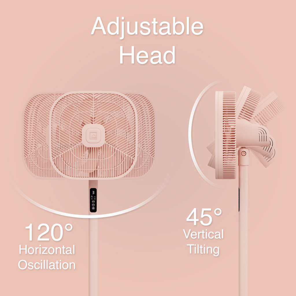 Knight 2in1 16" Square Stand Fan &amp; Desk Fan with Remote Control, Timer &amp; 3 speed Setting | 9 Blades Turbo Wind | Square Base | Oscillation | Easy Assemble - No Tools | Candy Pink