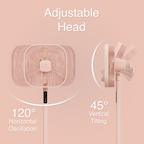 Knight 2in1 16" Square Stand Fan &amp; Desk Fan with Remote Control, Timer &amp; 3 speed Setting | 9 Blades Turbo Wind | Square Base | Oscillation | Easy Assemble - No Tools | Candy Pink