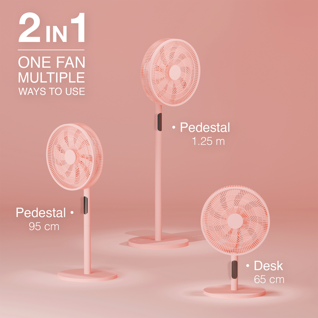 KNIGHT 2‑in‑1 16" Pedestal & Desk Fan with Remote – Candy Pink