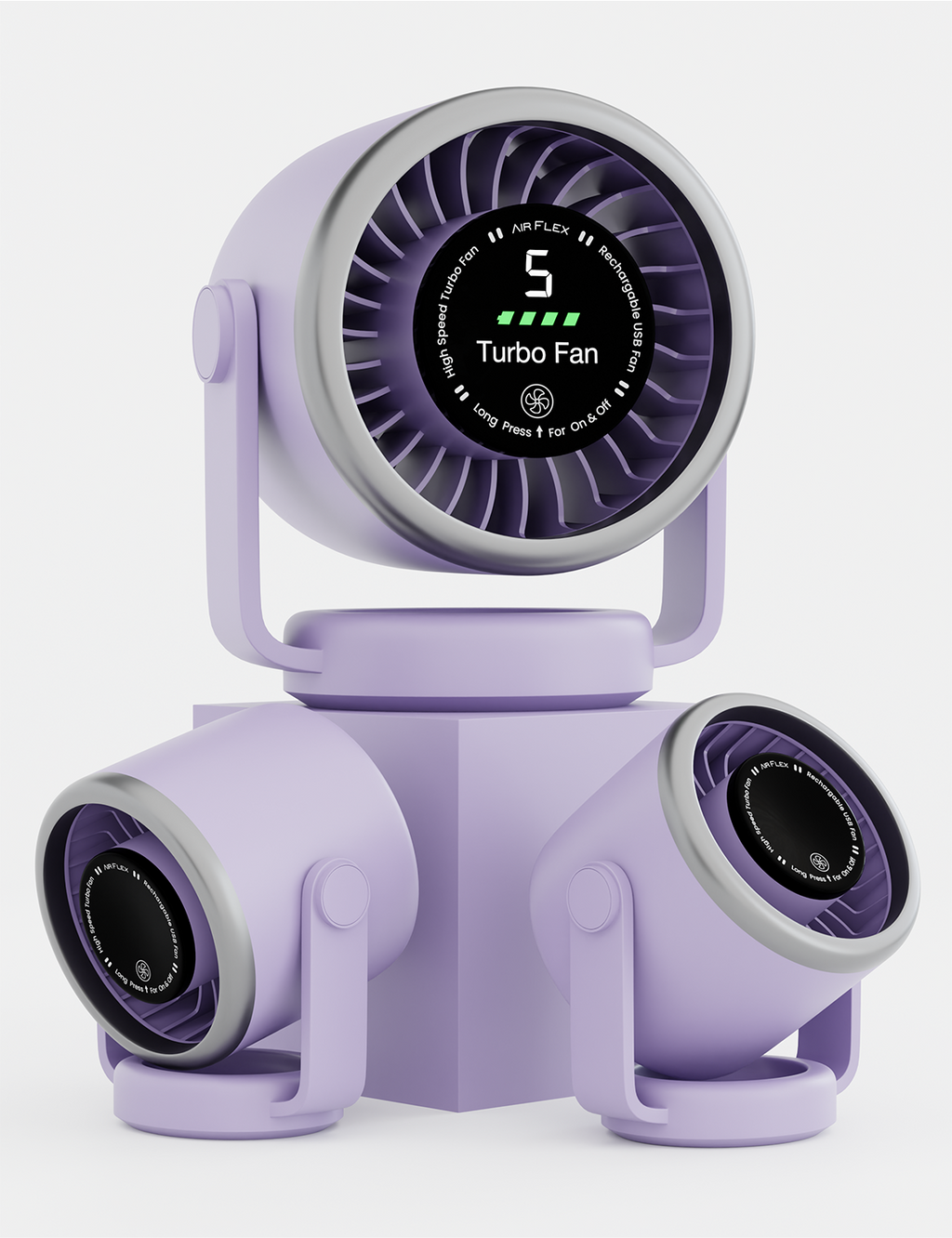 Knight AirFlex Mini Desk Fan, USB Rechargeable 3600mAh Battery - Use up to 10-Hours, Turbo Speed, Led Display, 5 Wind Speed Setting, Adjustable Angle, Portable Fan for Indoor&Outdoor (Violet Whisper)