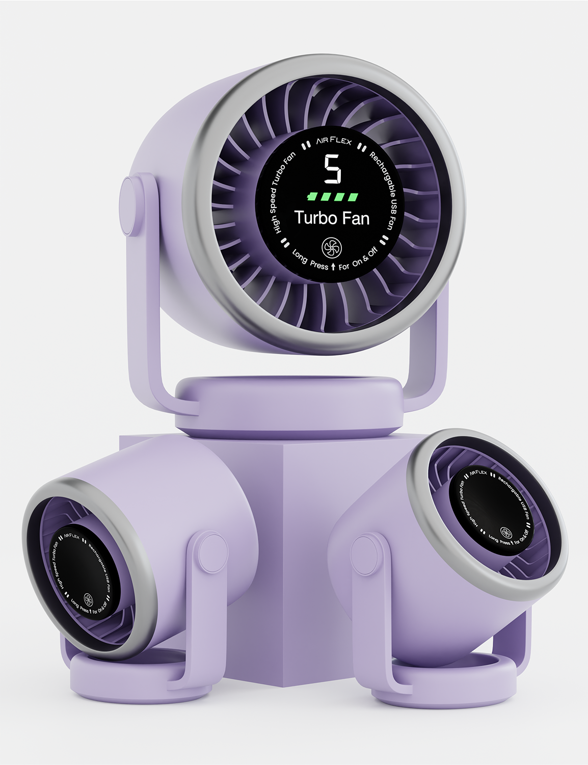Knight AirFlex Mini Desk Fan, USB Rechargeable 3600mAh Battery - Use up to 10-Hours, Turbo Speed, Led Display, 5 Wind Speed Setting, Adjustable Angle, Portable Fan for Indoor&Outdoor (Violet Whisper)