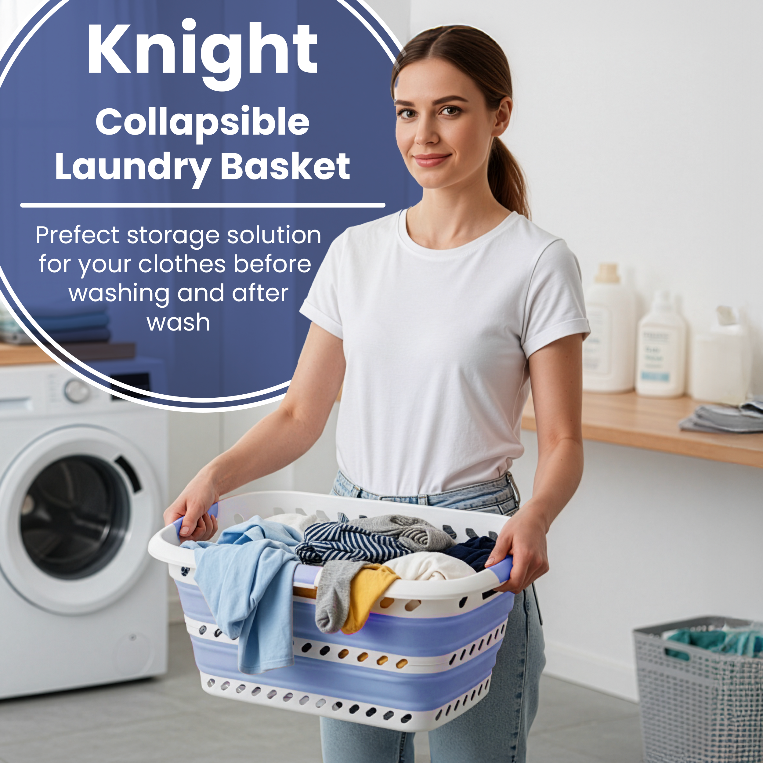KNIGHT Collapsible Laundry Basket 42L – Foldable Pop‑Up Washing Basket (Lavender)