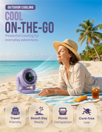 Knight AirFlex Mini Desk Fan, USB Rechargeable 3600mAh Battery - Use up to 10-Hours, Turbo Speed, Led Display, 5 Wind Speed Setting, Adjustable Angle, Portable Fan for Indoor&Outdoor (Violet Whisper)
