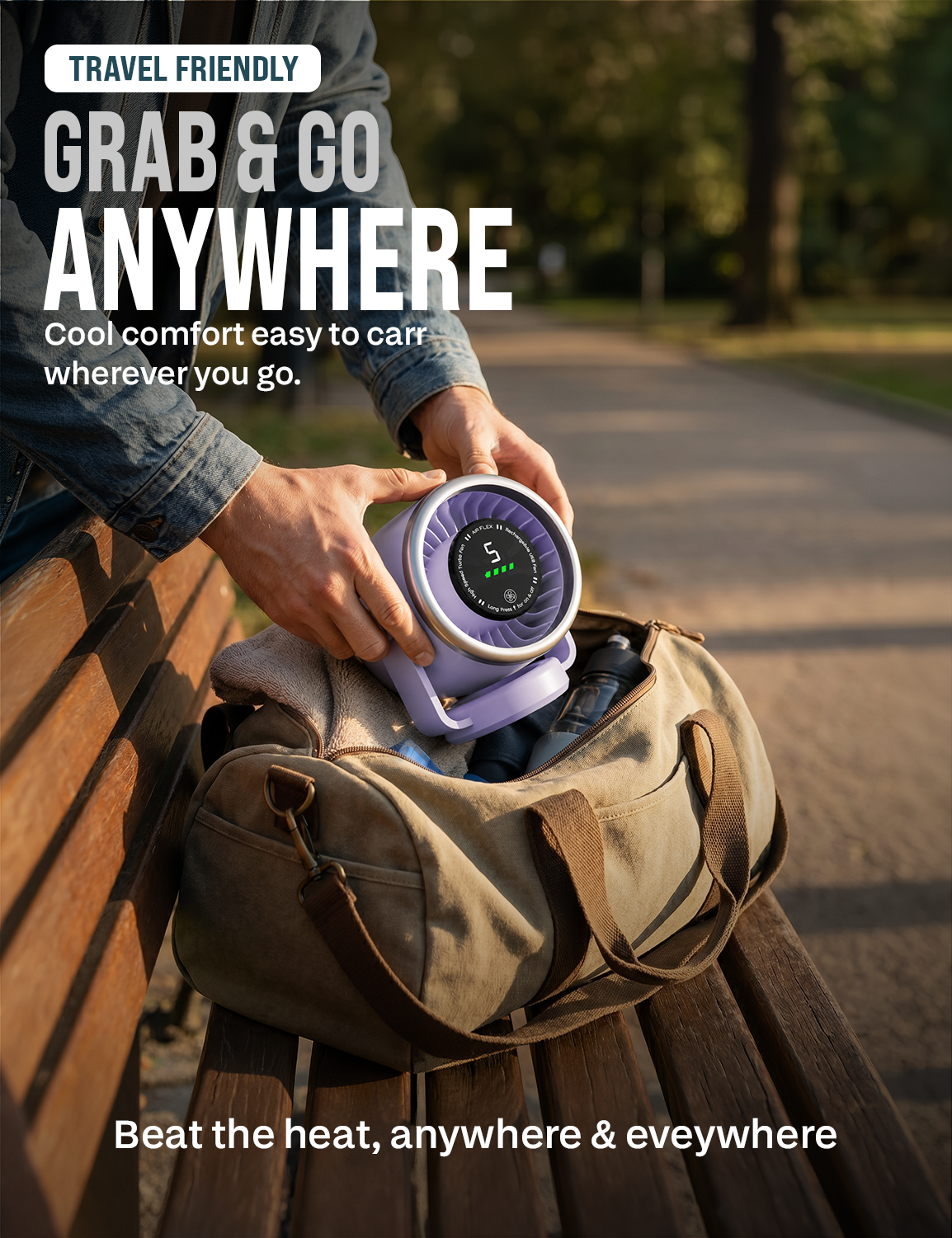 Knight AirFlex Mini Desk Fan, USB Rechargeable 3600mAh Battery - Use up to 10-Hours, Turbo Speed, Led Display, 5 Wind Speed Setting, Adjustable Angle, Portable Fan for Indoor&Outdoor (Violet Whisper)