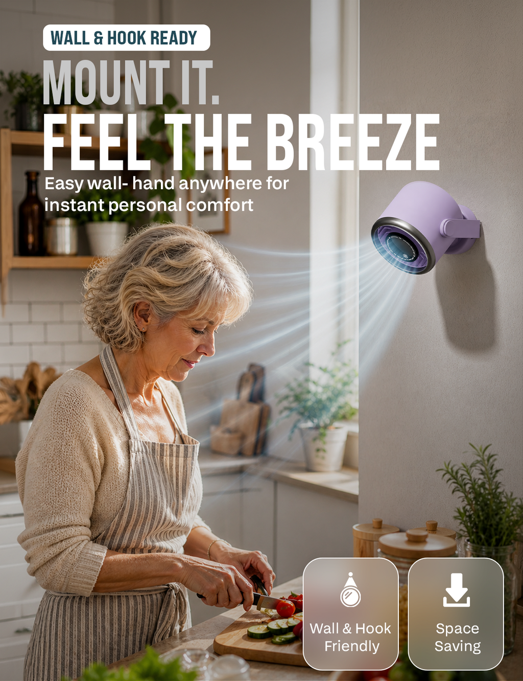 Knight AirFlex Mini Desk Fan, USB Rechargeable 3600mAh Battery - Use up to 10-Hours, Turbo Speed, Led Display, 5 Wind Speed Setting, Adjustable Angle, Portable Fan for Indoor&Outdoor (Violet Whisper)
