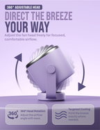 Knight AirFlex Mini Desk Fan, USB Rechargeable 3600mAh Battery - Use up to 10-Hours, Turbo Speed, Led Display, 5 Wind Speed Setting, Adjustable Angle, Portable Fan for Indoor&Outdoor (Violet Whisper)