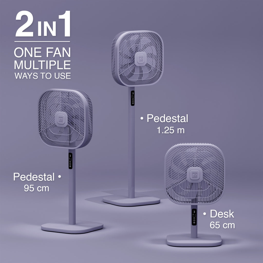 Knight 2in1 16" Square Stand Fan &amp; Desk Fan with Remote Control, Timer &amp; 3 speed Setting | 9 Blades Turbo Wind | Square Base | Oscillation | Easy Assemble - No Tools | Purple