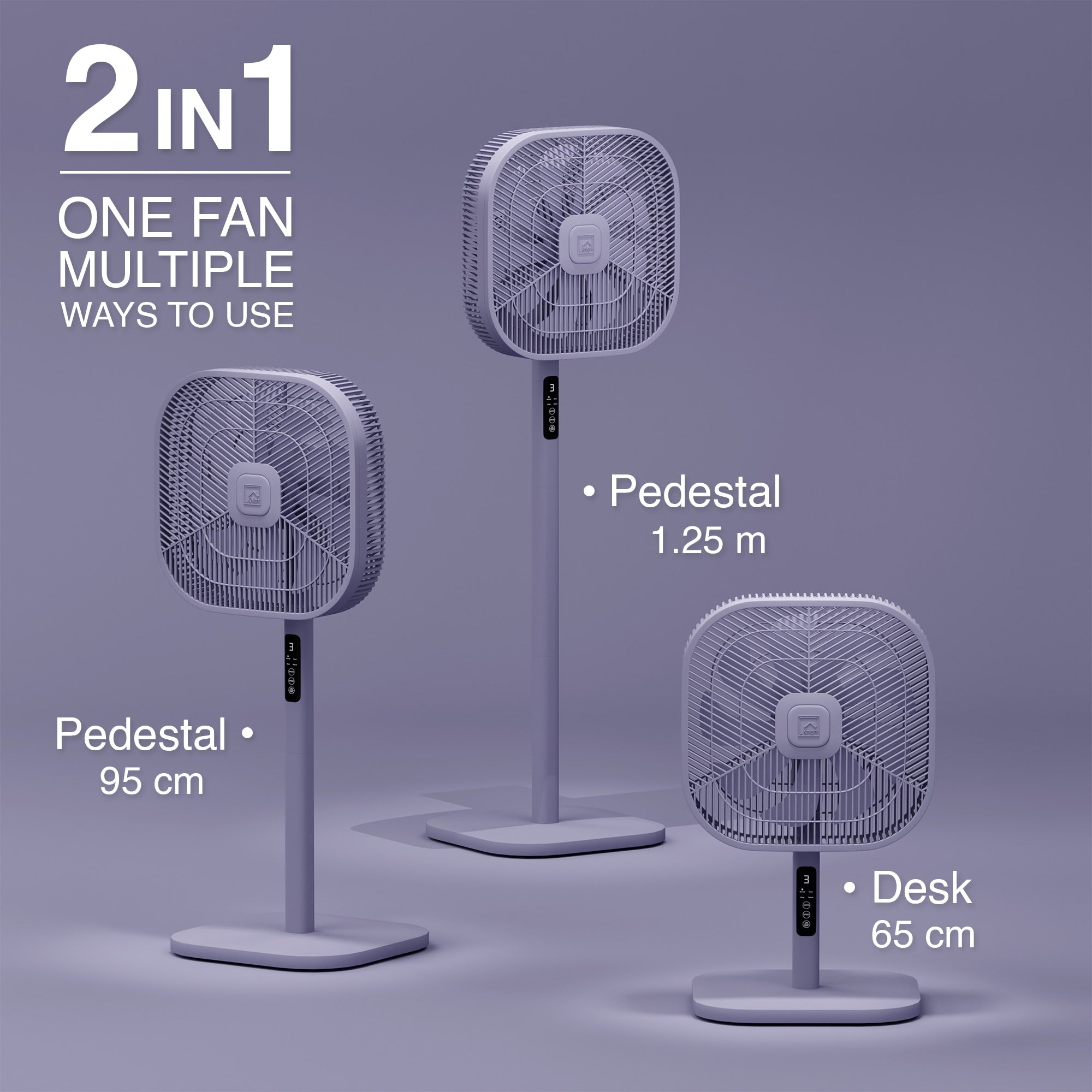 Knight 2in1 16" Square Stand Fan &amp; Desk Fan with Remote Control, Timer &amp; 3 speed Setting | 9 Blades Turbo Wind | Square Base | Oscillation | Easy Assemble - No Tools | Purple