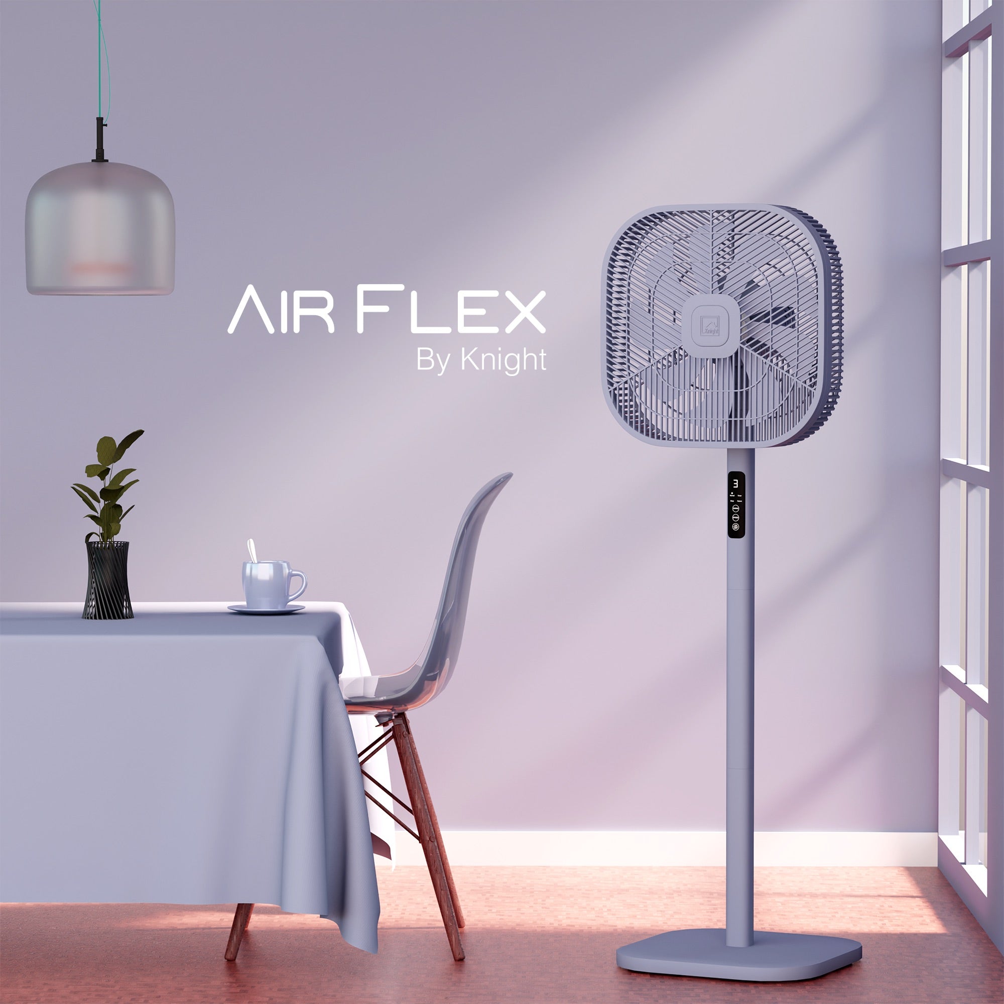 Knight 2in1 16" Square Stand Fan &amp; Desk Fan with Remote Control, Timer &amp; 3 speed Setting | 9 Blades Turbo Wind | Square Base | Oscillation | Easy Assemble - No Tools | Purple